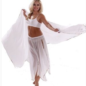 White Two-Piece belly dance burlesque skirt and veil